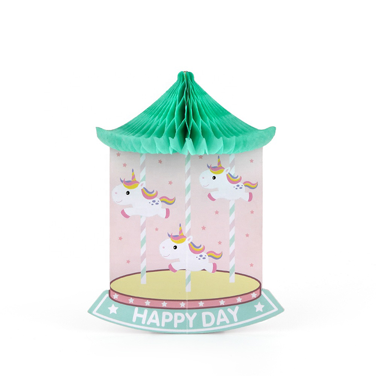 Custom Printing 3D Pop Up Carousel Kids Happy Birthday Card Printing