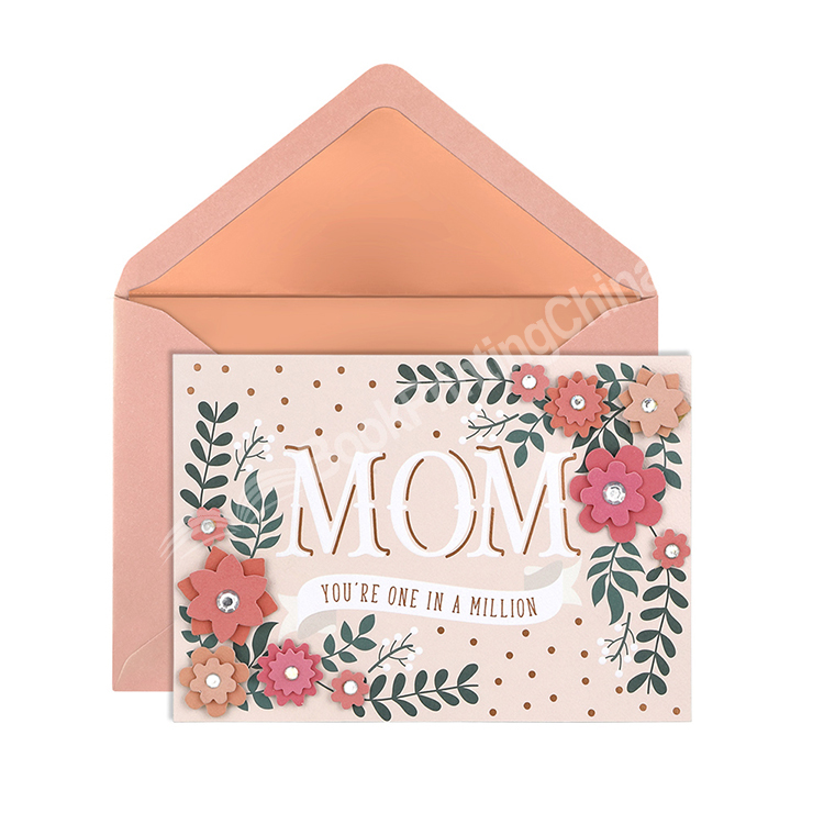 Custom Printing Handmade Recycled Paper Flower Gold Foil Luxury Happy Mothers Day Greeting Cards with Envelopes for Mom
