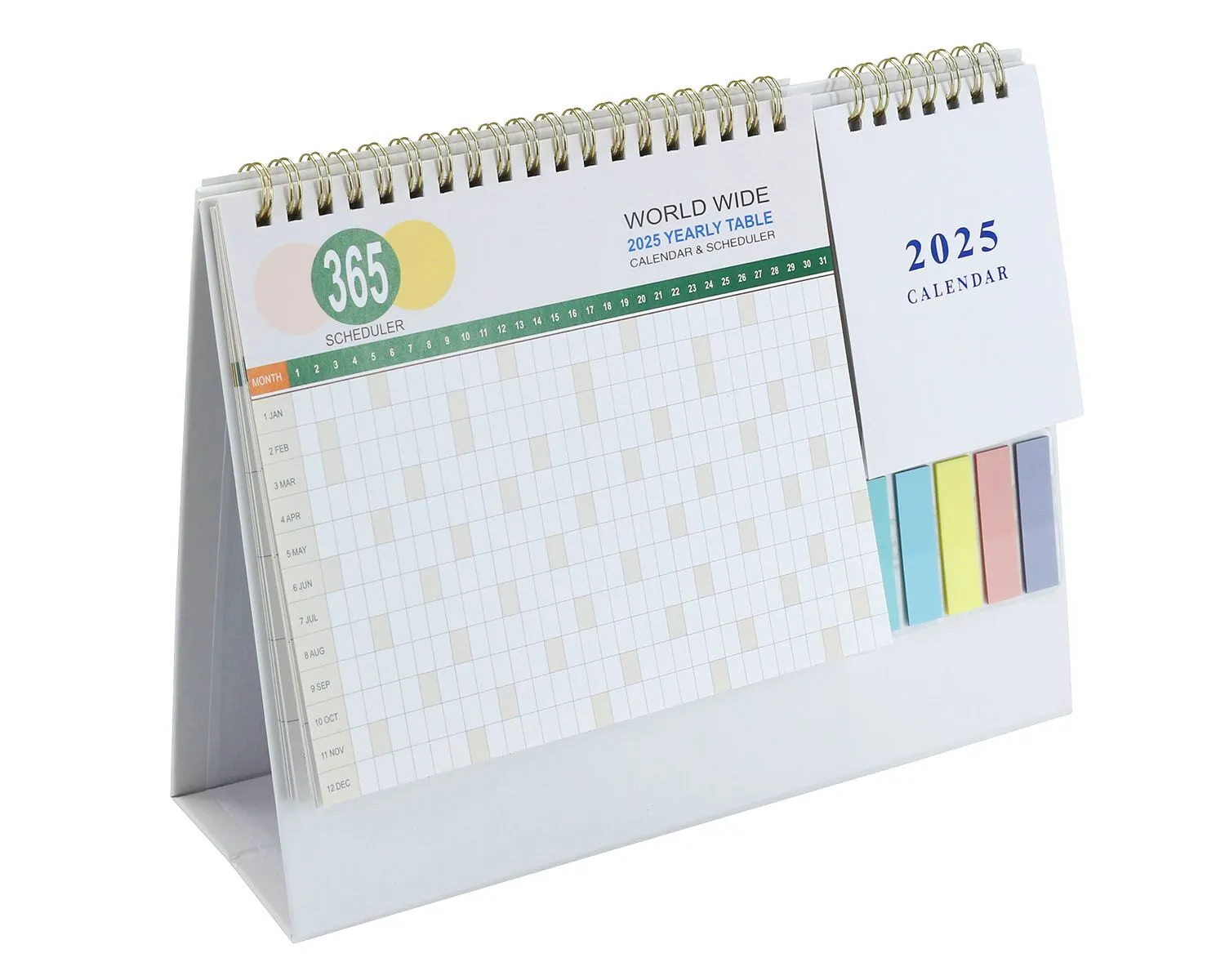 desk calendar with sticky notes