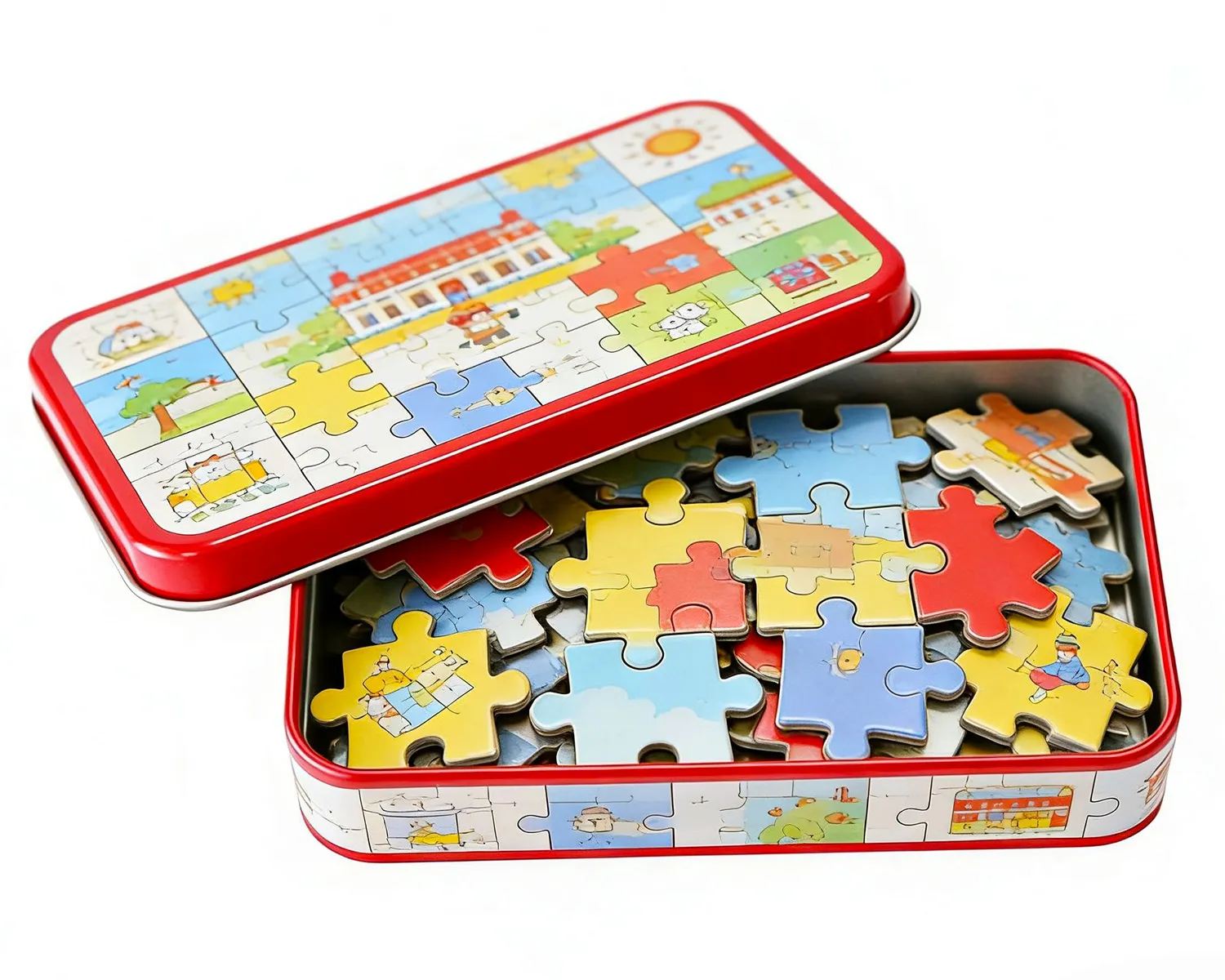 jigsaw puzzle with tin box