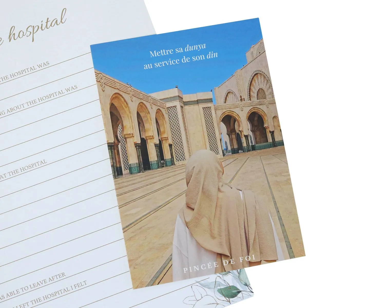 notebook with postcard